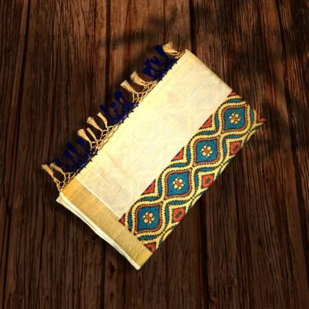 KERALA TRADITIONAL TISSUE SILK AJRAKH DESIGN SAREE