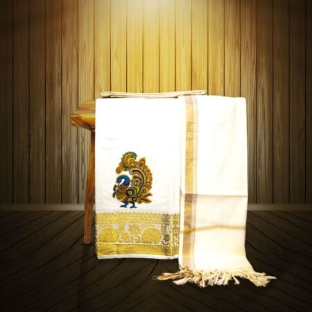 KERALA TRADITIONAL DRESS MATERIAL PEACOCK DESIGN