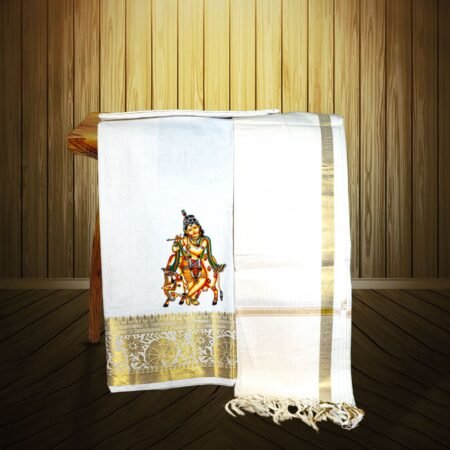 KERALA TRADITIONAL DRESS MATERIAL BLOCK PRINT KRISHNA DESIGN