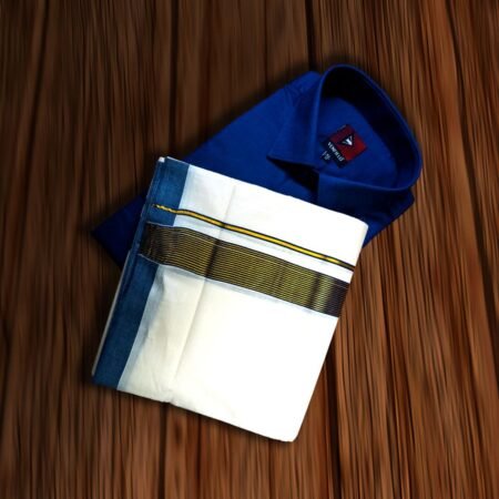 COTTON SHIRT (BLUE) & MUNDU (OFF WHITE)