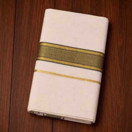 AUTHENTIC BALARAMAPURAM HANDLOOM GREEN MUTHUKARA KASAVU MUNDU WITH CHUTTIKARA